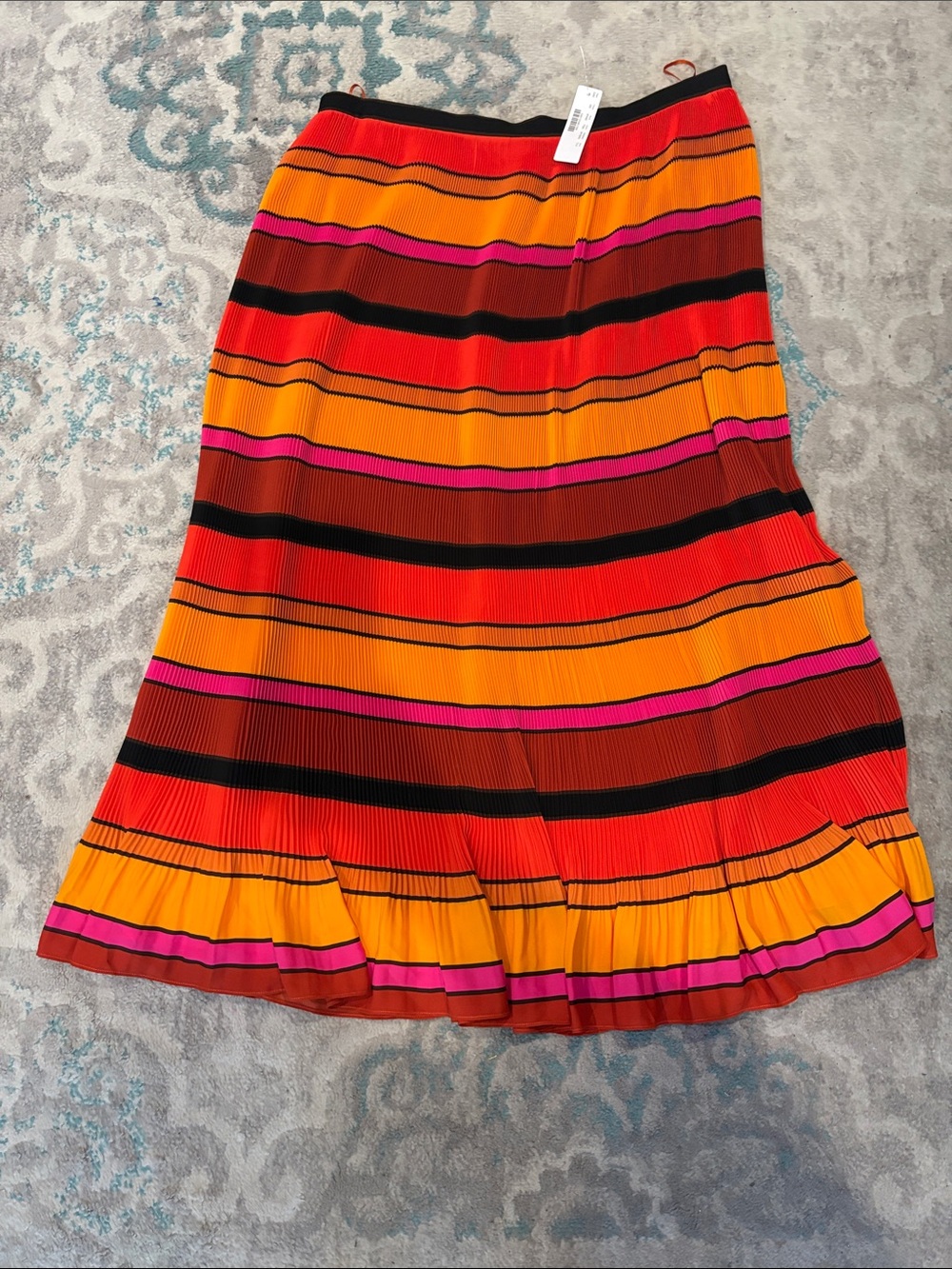 J. Crew Striped accordian Midi Skirt in Orange, Red & Pink